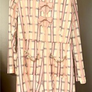 Pink and Silver Striped romper with Bows